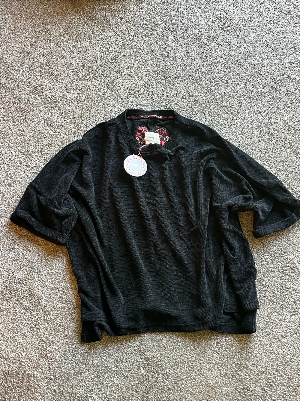 Black Terry Like Oversized Short Sleeve Knit Top Medium By Umgee. Brand New!